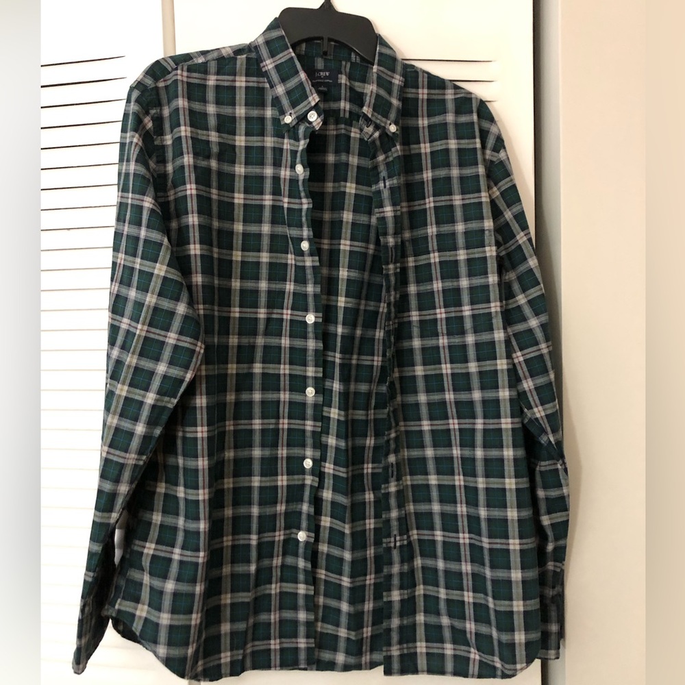 J. Crew Men’s, Size L, Green and White Plaid Shirt